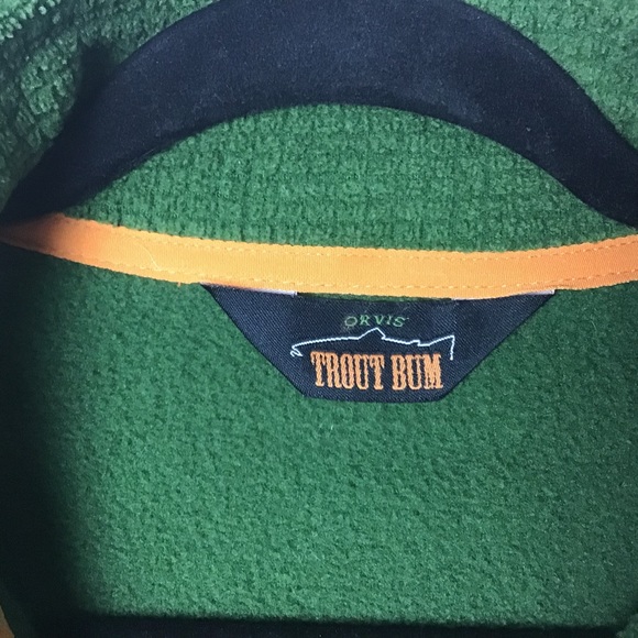 Orvis Trout Bum green textured fleece full zip jacket. Medium - Picture 2 of 3